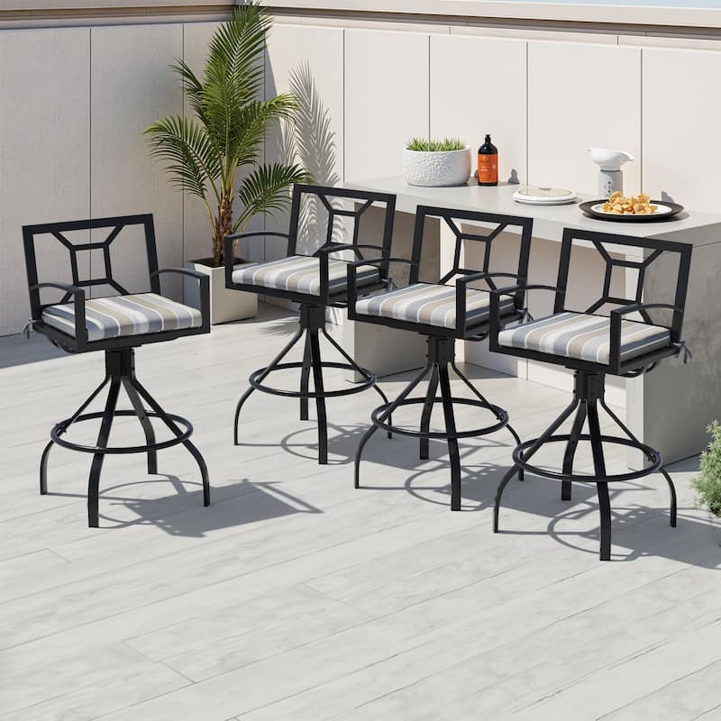 Outdoor Patio Barstool Swivel Aluminum Bar Stools with Sunbrella Fabric Cushion - MILANO CHAR Cushion, 4PCS