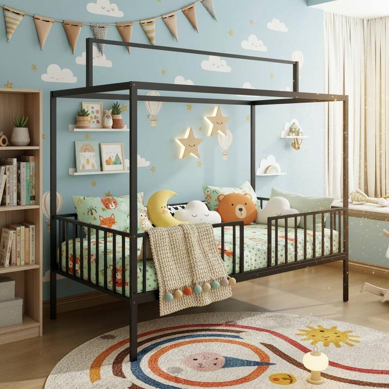 3-in-1 Convertible Montessori Metal Floor Bed by Harper&Bright Designs