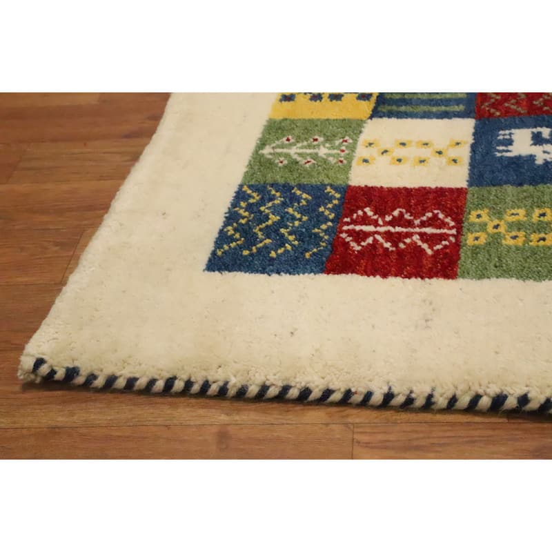 Hand Knotted Oriental 100% Wool Carpet Tribal Geometric Multi-Colored Gabbeh Area Rug - 3' 1'' X 2' 0''