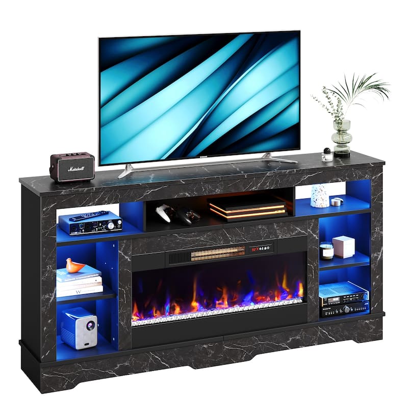 Bestier Fireplace 70" TV Stand With 36" Fireplace, LED Media Console With Storage