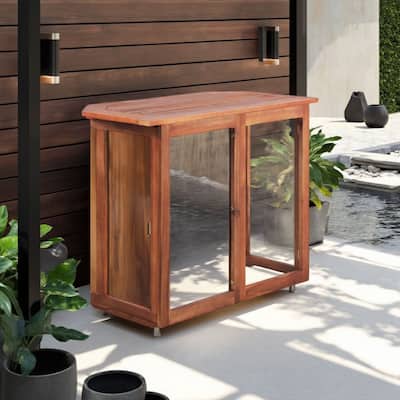 Outdoor Bistro Table, Foldable Design, 35 Inch Brown Solid Acacia Wood