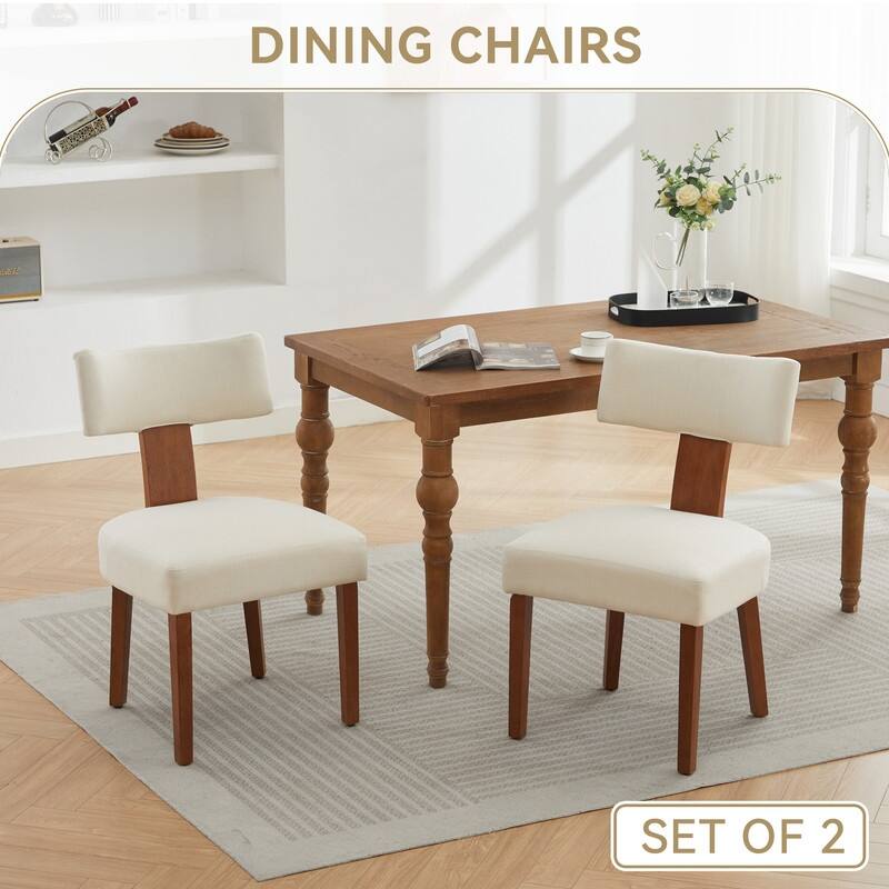 Set of 2 Linen Fabric Modern Armless Dining Chairs With Curved backrest and Solid Wooden Legs for Dining Room Living Room