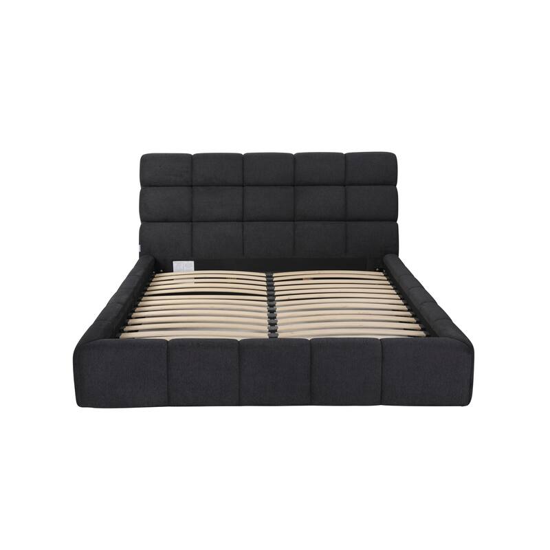 Queen Upholstered Bed - Dark Grey Padded Headboard & Base - Modern Bedroom Furniture