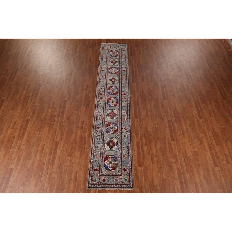 Kazak Oriental Runner Rug Handmade Hallway Wool Carpet - 2'6" x 12'9"