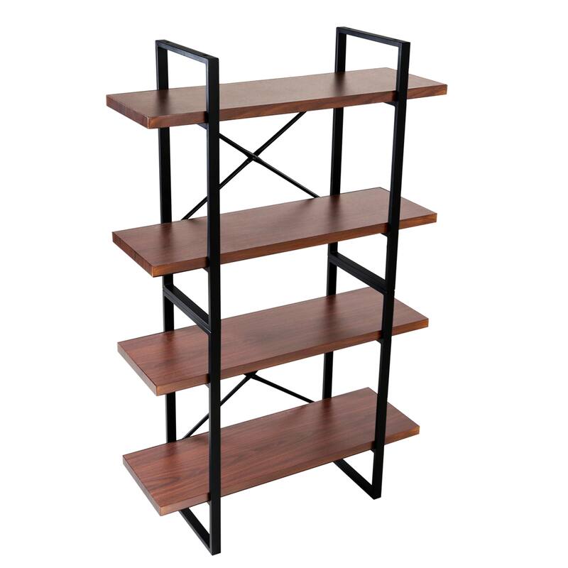 4-Tier Industrial Open Wider Etagere Bookcase Metal Frame Wood Shelves for living room - 35.4" x 12.5" x 56.7"