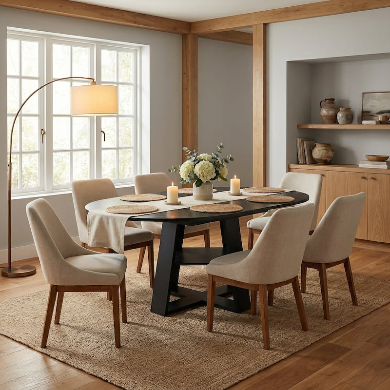 43.3in-59in Extendable Round Dining Table for 4-8, Oval Dining Table with Removable Leaves Space Saving with Storage Shelf