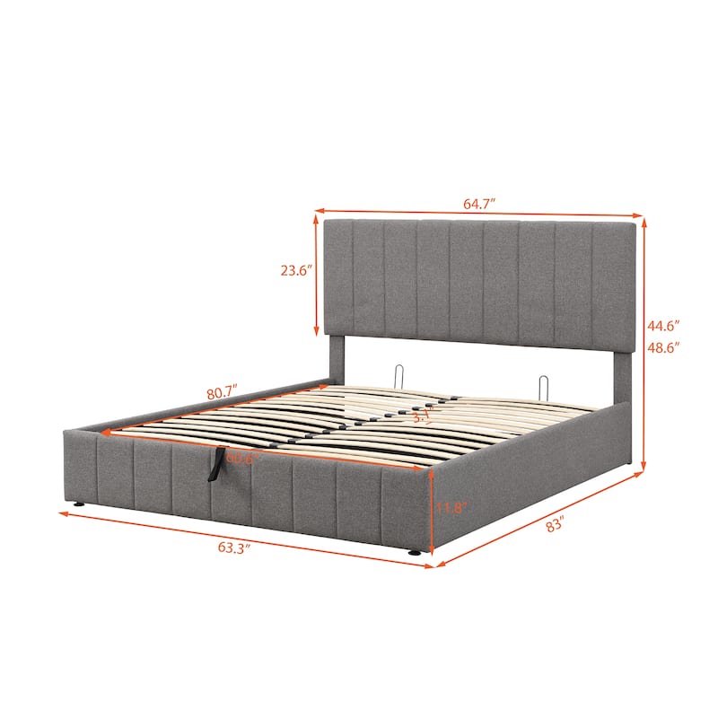 Upholstered Queen Platform Bed Lift Up Storage Bed Frame w/Gas Lift up Hydraulic Storage, Linen