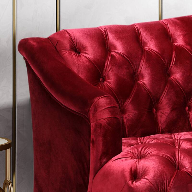 Contemporary 3-Seater Sofa with Button Tufted PU Upholstery and Birch Wood Legs