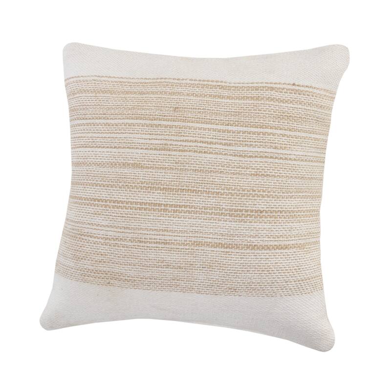 Sevita Ivory and Jute Striped and Bordered Throw Pillow