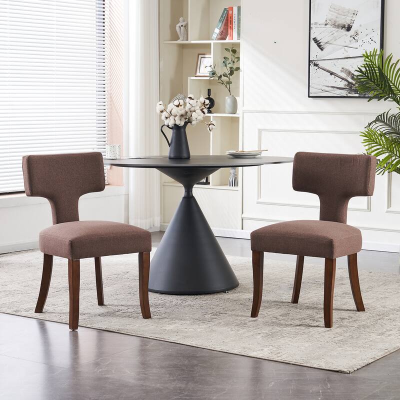 Upholstered Mordern Design T Back Dining Side Chair- Set of 2 - Set of 2 - Brown
