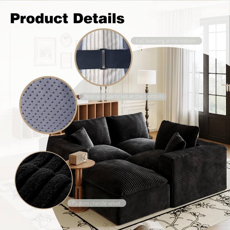 108.26" Corduroy Upholstered Sectional Sofa with Flexible Ottoman