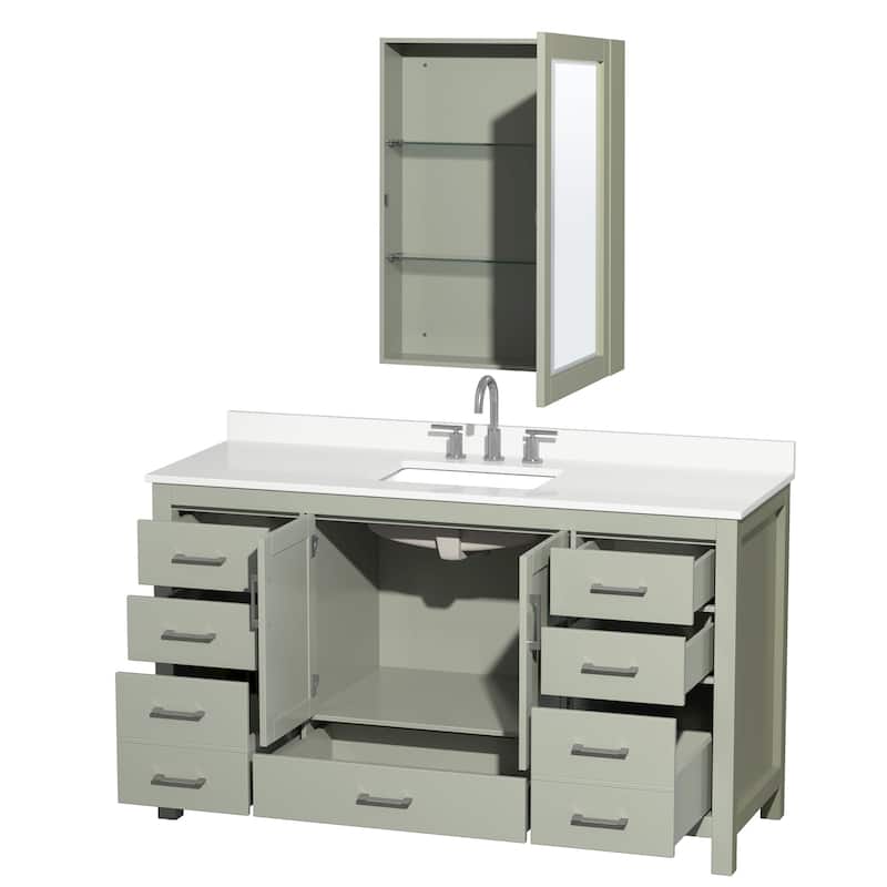 Sheffield 60-inch Single Vanity, 3 Hole Quartz Top, Med Cabinet
