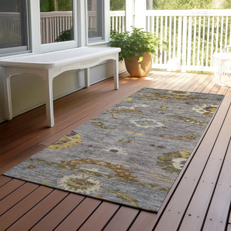 Machine Washable Indoor/ Outdoor Traditional Boho Chantille Rug - Pewter - 2'3" x 7'6"
