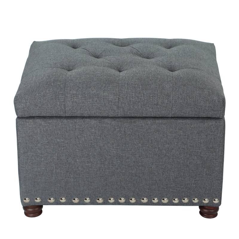 Adeco Norsup Grey Blended Linen Storage Ottoman Footstool