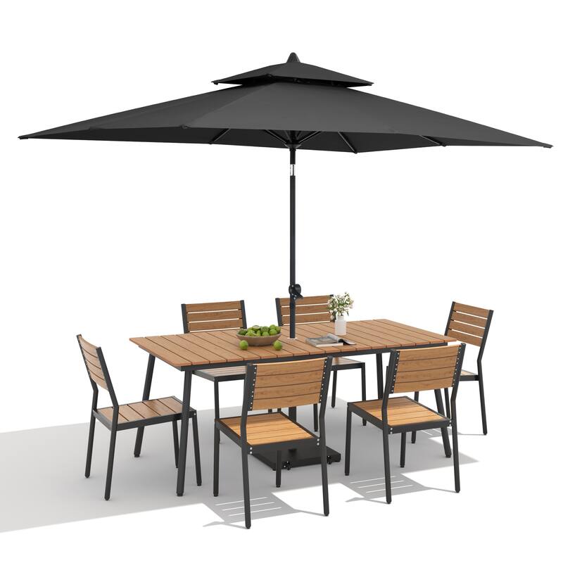 9-Piece Outdoor Patio Dining Set Aluminum Table and 8 Stackable Chairs w/ 10 FT Umbrella with Base