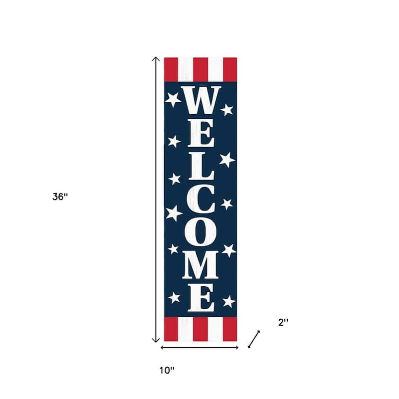 HomeRoots 36" Red White And Blue Solid Wood Patriotic Welcome Porch Sign
