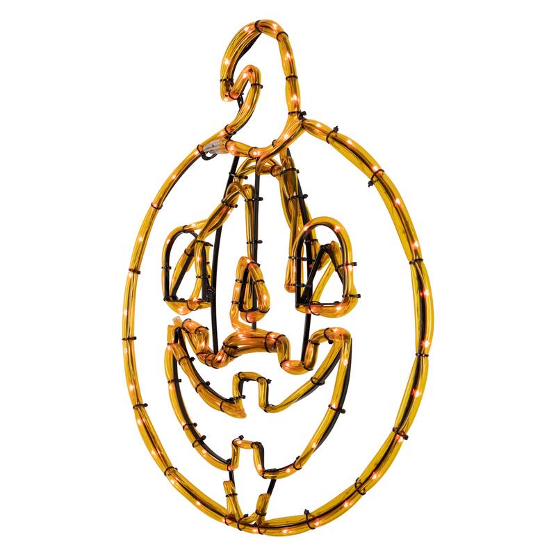 18" Orange Jack O Lantern 4 Function LED Lighted Halloween Window Silhouette