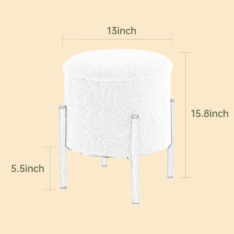 Modern Round Storage Ottoman, Ottoman Foot Stools With Metal Base,Ottoman Footstool with Removable Lid Storage Ottoman