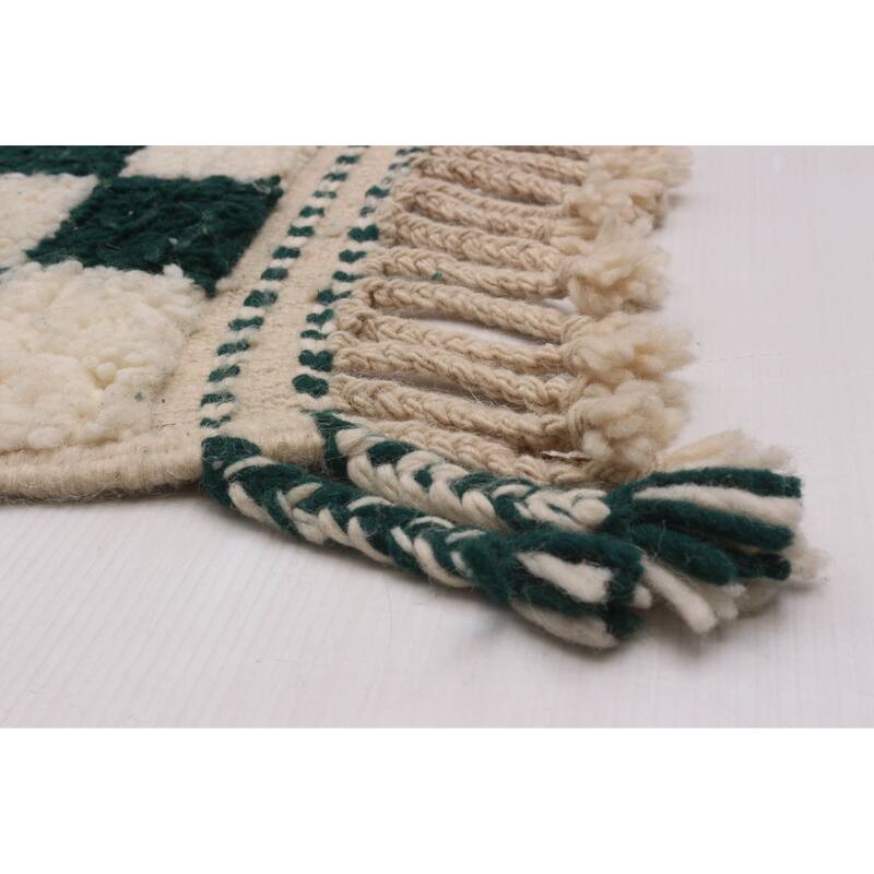 ECARPETGALLERY Hand-knotted Beni Ourain Green, Ivory Wool Rug - 5'8 x 7'9