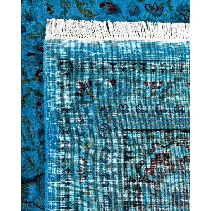 Overton Hand Knotted Wool Vintage Inspired Modern Contemporary Overdyed Blue Area Rug - 10' 1" x 14' 4"