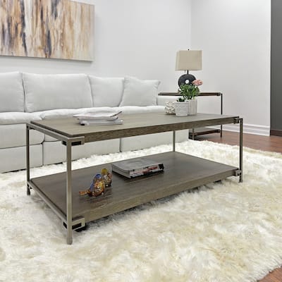 Corbeta Metal Frame Wood Living Room Coffee Table with Casters