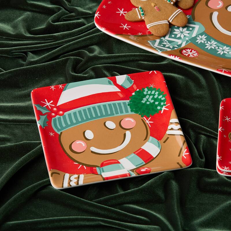 Certifed International Christmas Whimsy Gingerbread Set of 4 Dessert/Salad Plates 8.5" Assorted Designs - 8.5 L x 8.5 W x 1 H