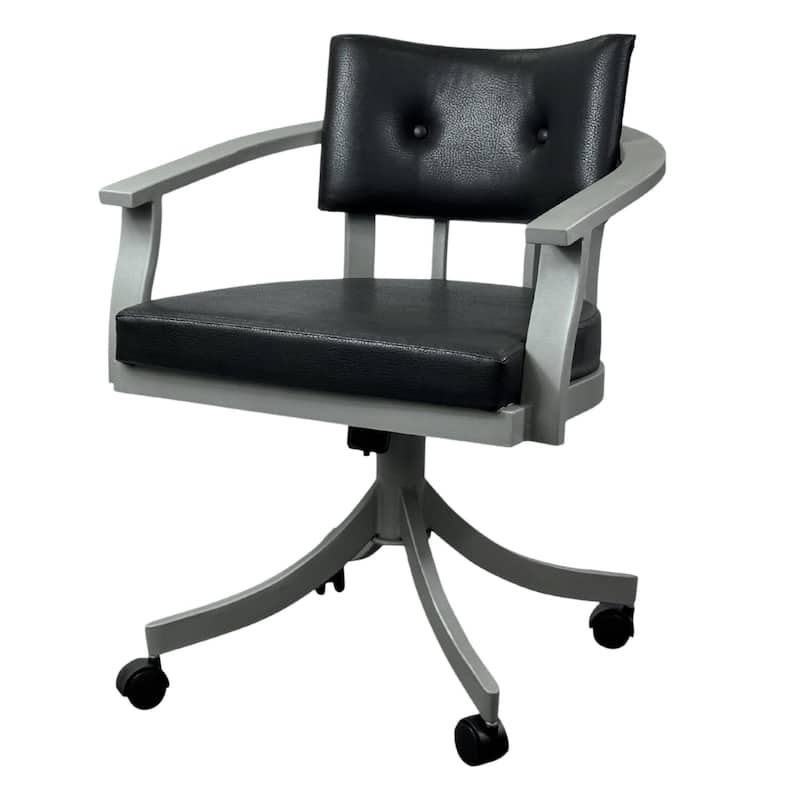 Tempo Furniture Regal Caster Swivel & Tilt Dining Chair w/ Arms Armchair Nickel Powder Coat Finish & Black Polyurethane
