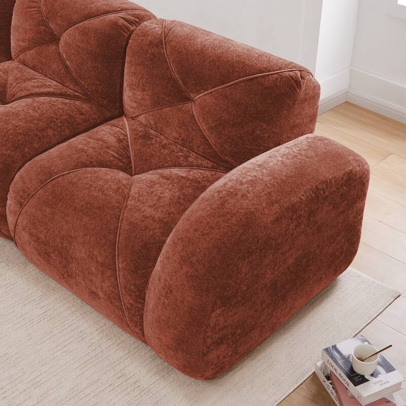 110.6" L-Shaped Velvet Sectional Boneless Sofa with Movable Ottoman