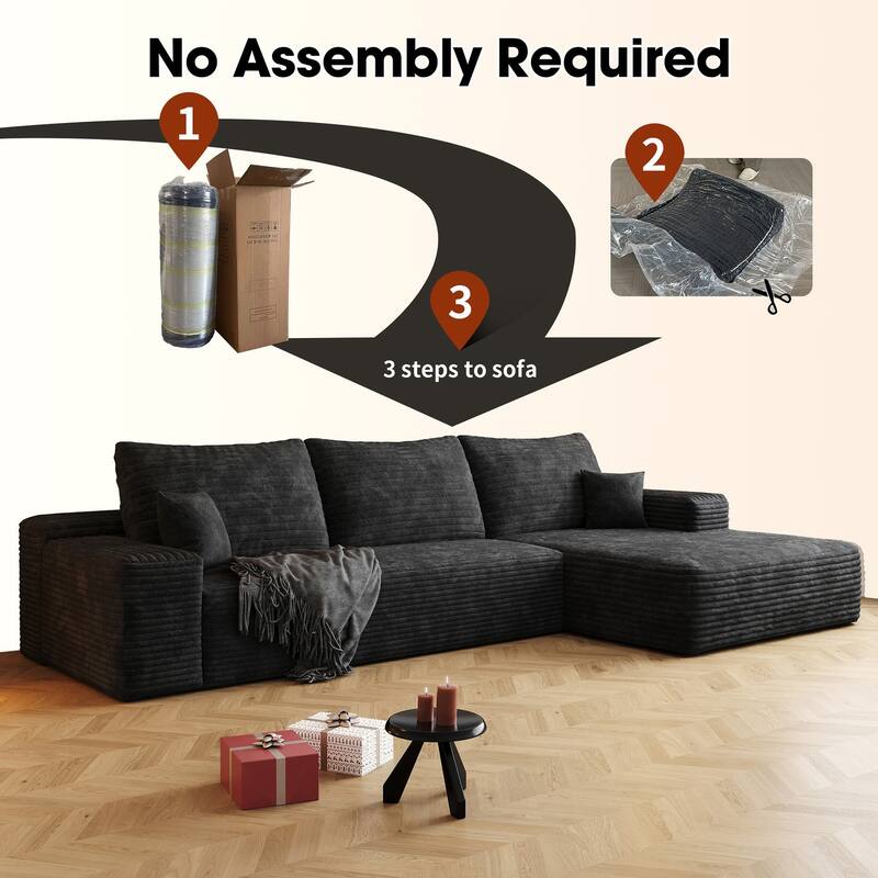 Sofa 107-in Casual Black 3 -seater Right Reclining Sectional - 8' x 10'