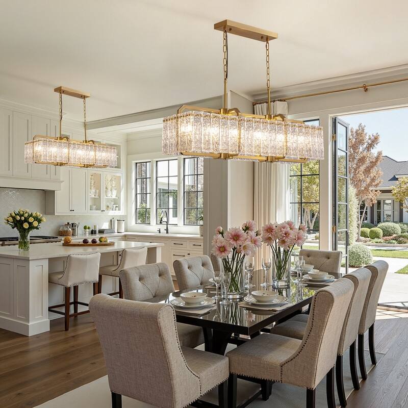 40 in. Brass Modern Crystal Chandeliers 16-Light Gold Rectangular Chandelier for Dining Living Room Kitchen Island