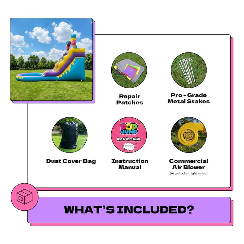 POP JUMP Ice Pop 24' Dual Lane Center Climb Waterslide with Attached Pool - Blue - 16' x 12' x 24'