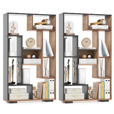 Costway 2 PCS 47" Tall Bookshelf Modern Geometric Bookcase with Open - See Details