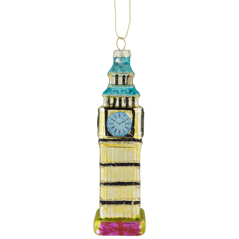 5.5" Golden Big Ben Glittered Glass Christmas Hanging Ornament