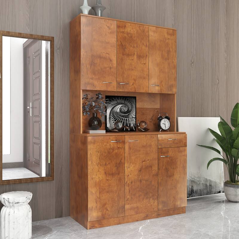 GDF Studio - Toston Modern 70.87" Tall Wardrobe & Kitchen Cabinet with Doors, Drawer, and Open Shelf - Walnut