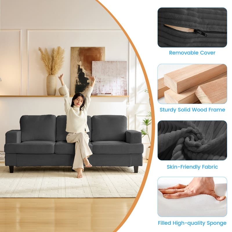 Mixoy 82" Corduroy Sectional Sofa Couch,Cloud Sleeper Comfy Upholstered 3-Seater Sofa
