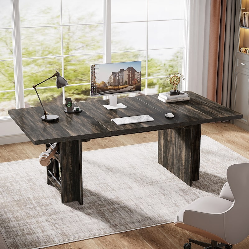 63-in Large Executive Desk, Home Office Desk Large Computer Writing Table with Storage