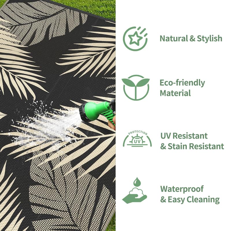 Mcow Palm Leaf Collection Reversible Woven Waterproof Outdoor Area Rug