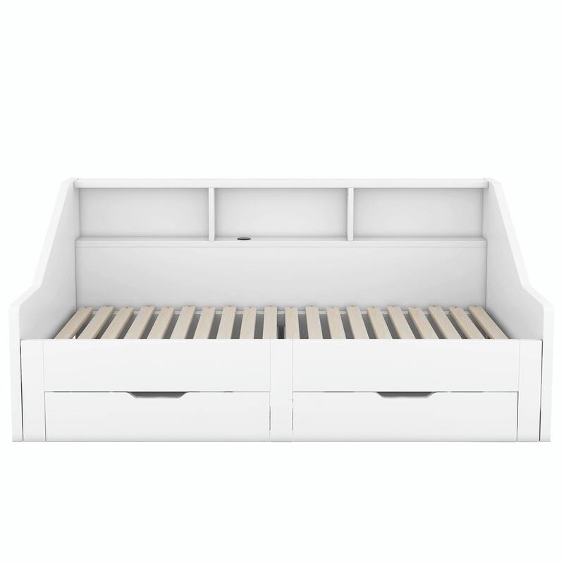 Twin to King Size Daybed Frame with Storage, Drawers, and Charging Design