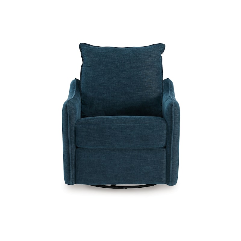 Bradley Swivel Power Recliner Chair, Dark Blue Polyester, Pillow Back