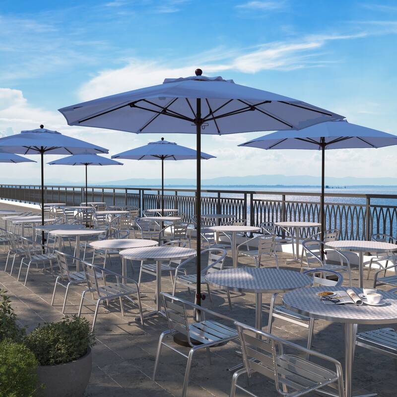 California Umbrella 9' Rd. Aluminum Frame, Fiberglass Rib Market Umbrella, Push Open, Bronze Finish, Pacifica Fabric - Capri