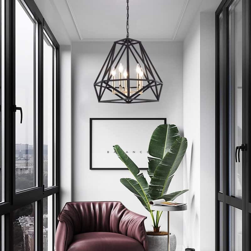 Maxax 5 - Light Unique Geometric Chandelier with Wrought Iron Accents - MX19006-5-P