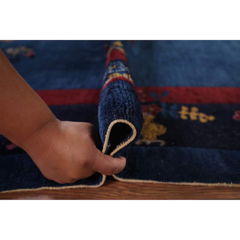 Vegetable Dye Blue Art Deco Chinese Antique Rug Handmade Wool Carpet - 6'1"x 8'10"