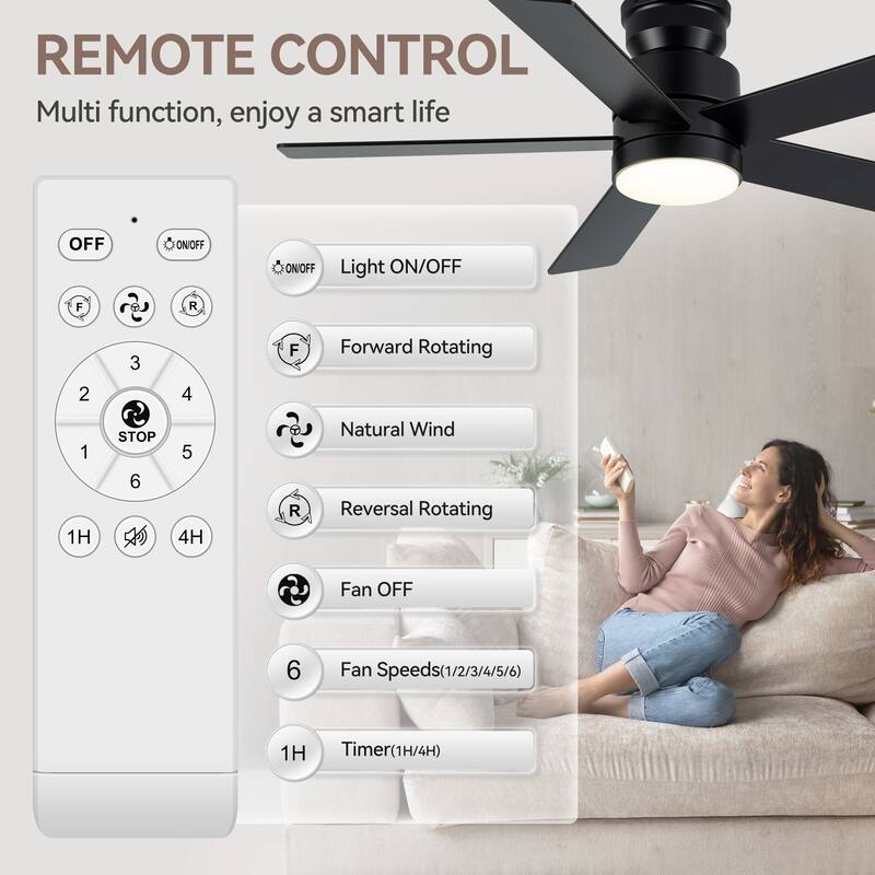 42" Reversible 5-Blade Integrated LED Ceiling Fan with Light and Remote