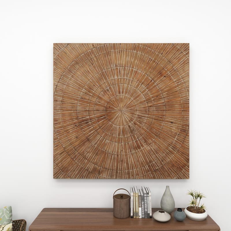 Brown Wood Handmade Carved Radial Starburst Home Wall Decor