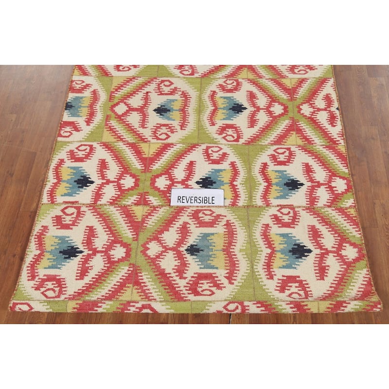 Flat Weave Pile Kilim Reversible Area Rug Hand-Knotted Wool Carpet - 4'10"x 7'10"