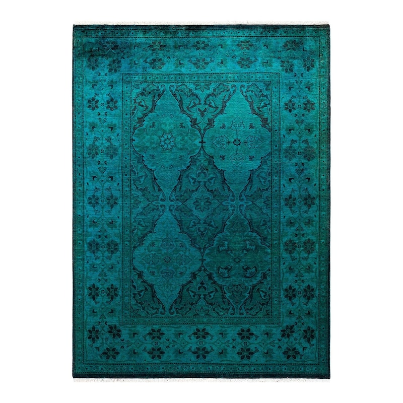 Overton Hand Knotted Wool Vintage Inspired Modern Contemporary Overdyed Blue Area Rug - 4' 1" x 5' 7"