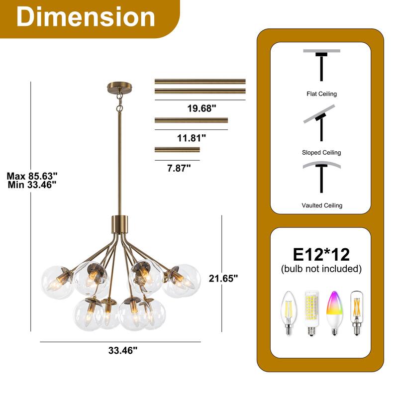 Starsky 12-Light Modern Bubble Seeded Glass Chandelier