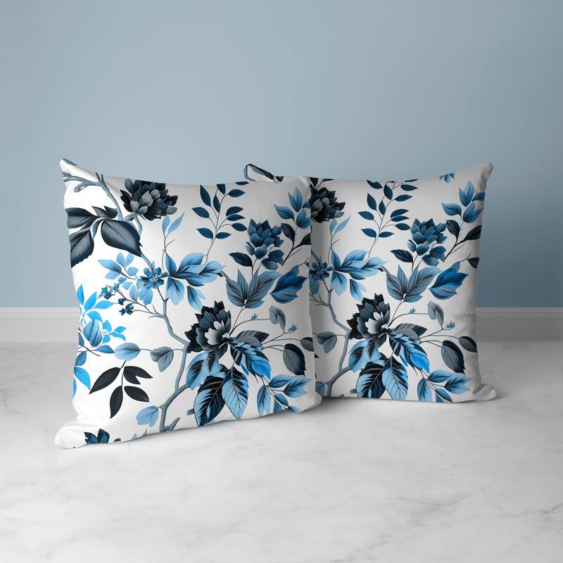 Majestic Gardens Faux Suede Reversible Throw Pillow White and Blue