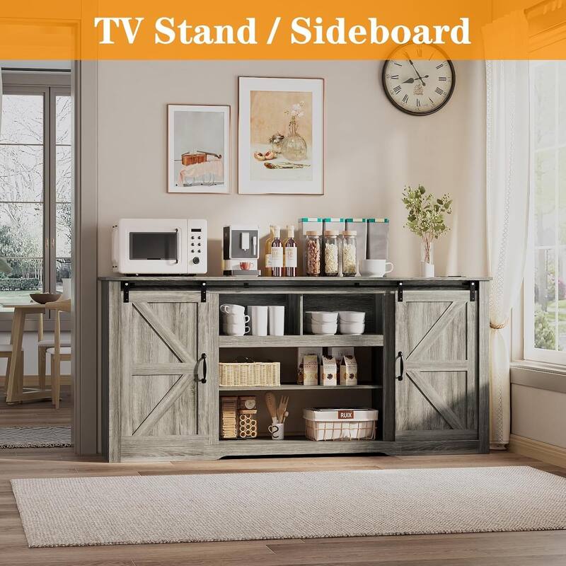 70" Farmhouse Large TV Stands, Entertainment Center with Sliding Doors - N/A