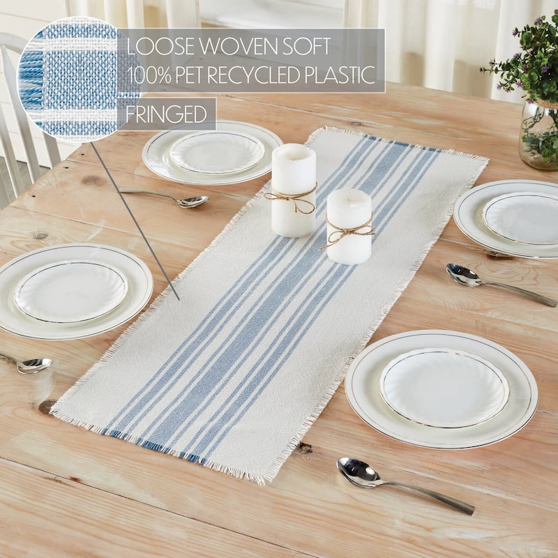 Antique White Stripe Runner - 12x36 - Blue